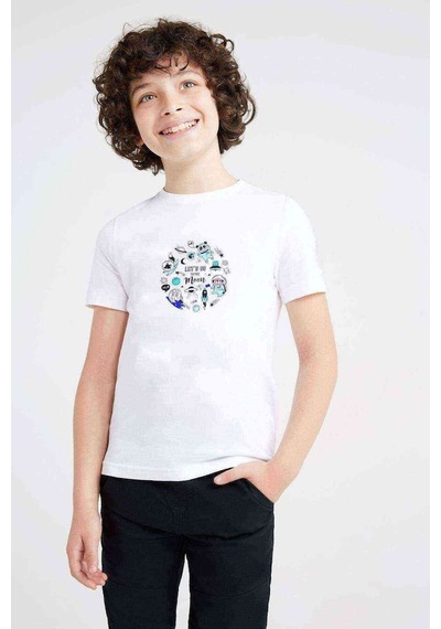 Tshirthane Let'S Go To The Moon Baskılı Unisex Çocuk Beyaz Tshirt