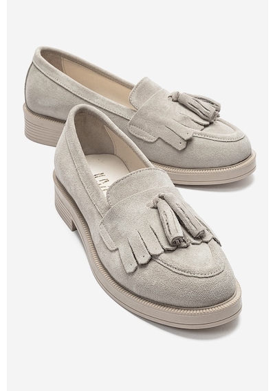 Luvishoes Luvi Shoes Milina Bej Süet Püsküllü Hakiki Deri Kadın Loafer Ayakkabı Bej Süet