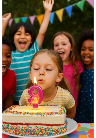 Mum Fuşya Pembe Işıltılı 9 Yaş Mumu Koyu Pembe 8cm Büyük Doğum Günü Mumu 9+