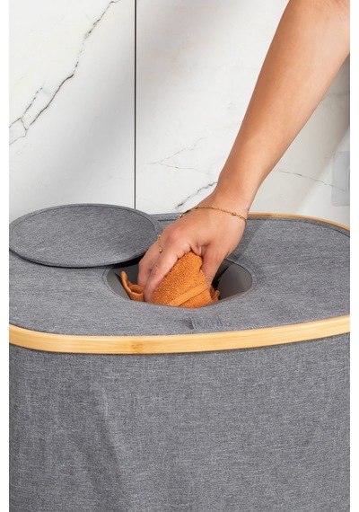Porsima Mio-101 Bambu Banyo Kirli Çamaşır Sepeti Banyo Düzenleyici Sepet 44x66 Cm Renkli