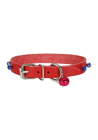 Cattie Boncuklu Deri Kedi Boyun Tasması L 1.2x25-29CM Kırmızı