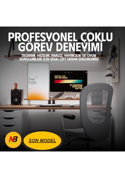 North Bayou Nb-f160 Çift Kollu Amortisörlü Monitör Standı 17"-27" / 2-9 Kg - 360 Hareketli Profesyonel Masa Askı Aparatı