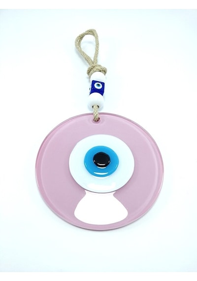 Opak Toz Pembe Nazar Boncuğu El Yapımı Cam Duvar Dekoru 12 Cm Hed