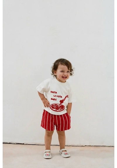 Baby Lory Kids Store Pasta La Vista Şortlu Bebek Takım Kırmızı - Beyaz