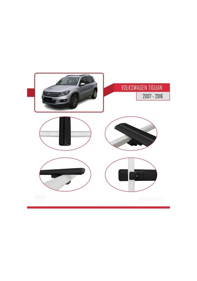 Volkswagen Tiguan 2007-2016 Arası İle Uyumlu Basic Model Ara Atkı Tavan Barı Siyah 3 Adet