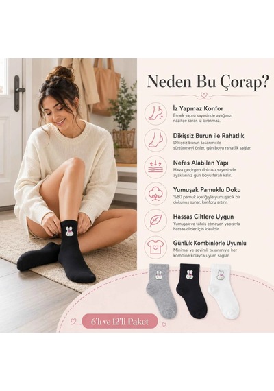 Çorap Giyim Kadın Tavşan Desenli Kısa Konç Çorap 3 Lü Paket, %80 Pamuklu Dikişsiz Burun, Nefes Alan Yumuşak Bilek Çorabı, Gri Siyah Beyaz Çok Renkli Çorap Giyim Kadın Tavşan Desenli Kısa Konç Çorap 3 Lü Paket, %80 Pamuklu Dikişsiz Burun, Nefes Alan Yumuşak Bilek Çorabı, Gri Siyah Beyaz Çok Renkli