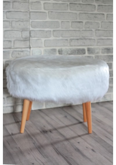 Valente Oval Puf Beyaz Peluş Beyaz Peluş