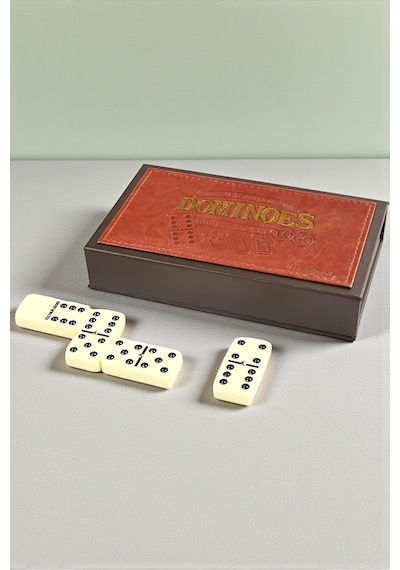 Lüks Deri Kutulu Premium Domino Seti 28 Parça Spinner Lı Çift 6 Taş 2-4 Oyuncu Yeni Yıl Hediyesi