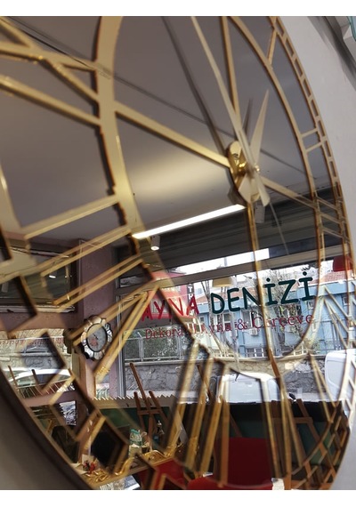 Ayna Denizi Golden Roma Bronze Model Altın Bronz Renk 50 CM Dekoratif Aynalı Duvar Saati Altın