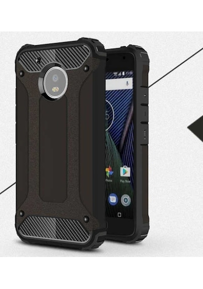 Noktaks - Lenovo Moto G5s Plus Uyumlu - Kılıf Çift Katman Koruyucu Crash Military Tank Kılıf - Siyah Siyah
