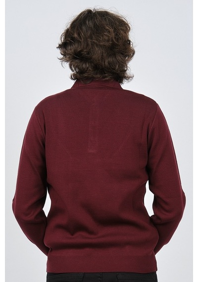 Ateş Triko Erkek Polo Yaka Desenli Yün Kazak 6092101 Bordo Bordo