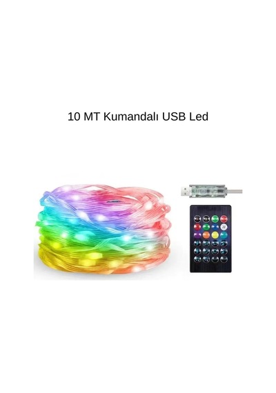 10 Mt Uzaktan Kumandalı Usb Led Işık - Çok Modlu Dekoratif Ortam Aydınlatmas Çoklu Renk