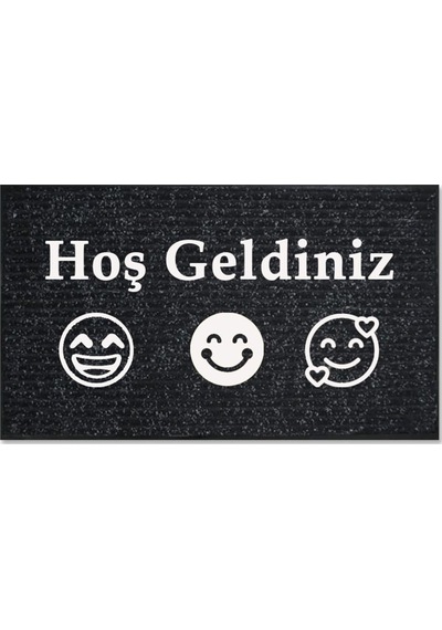 Balkon Ve Iç Dış Kapı Yıkanabilir Nem Alıcı Toz Alıcı Halı Kapı Önü Paspası Türkçe Hoş Geldiniz Siyah