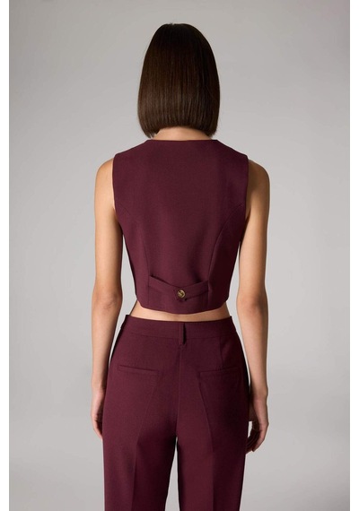 Defacto Sorbe x DeFacto Regular Fit V Yaka Düğmeli Blazer Yelek D9928AX24AU Bordo