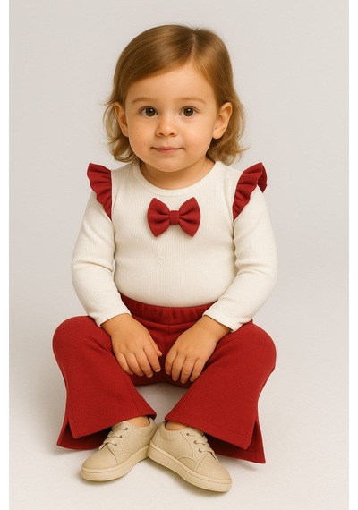 Aden Kids Kız Çocuk Badi Ve İspanyon Paça Taytlı Alt Üst Takım Bordo