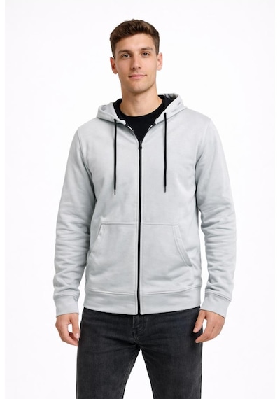 Axxel Erkek Açık Gri 2 İplik Fermuarlı Kapüşonlu Sweatshirt-w1084 Açık Gri