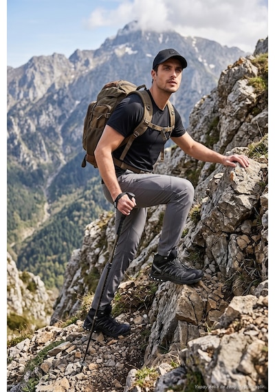 Buratti Normal Kalıp Lastikli Bel Düz Paça Trekking Pantolon Erkek Pantolon 693159 Füme