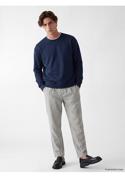 Lcw Vision Lacivert Bisiklet Yaka Erkek Kalın Sweatshirt