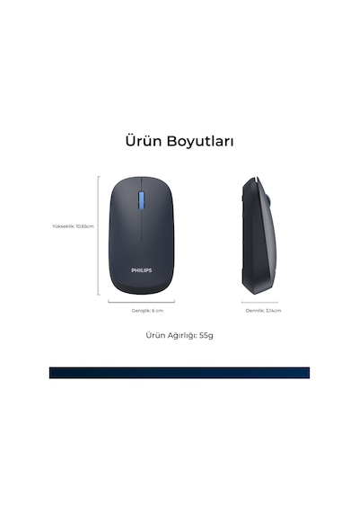 Philips SPK7438 Kablosuz 1600DPI 4 Tuşlu Optik Sessiz Mouse
