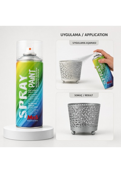 Mxs Ral 8802 Gümüş Akrilik Sprey Boya 400 Ml Siyah
