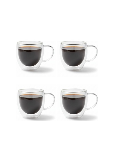 4 Lü Set Kulplu Cappuccino Bardağı Latte Bardağı Çift Cidarlı Americano Bardağı 250 Ml Kahve Bardak Şeffaf