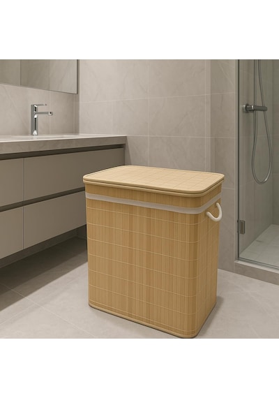 Modern Bambu Beyazlar/renkliler Ayrı Bölmeli Çamaşır Kirli Sepeti 52x32x60cm 100 Litre Büyük Bo Sarı