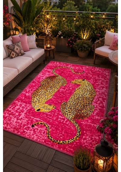 Mesio Pink Makinede Yıkanabilir Kaymaz Taban Leke Tutmaz Dijital Salon Halısı Mutfak Halısı Ve Yolluk Pembe