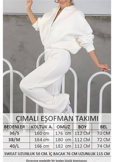 Neşeli Butik Kadın Şardonlu Üç İplik Eşofman Takımı Gts018 - Ekru Ekru
