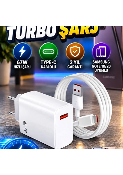 67w Çift Turbo Hızlı Şarj Adaptörü Samsung Note 10 Ve Note 20 Uyumlu Type-c Lightning Kablolu
