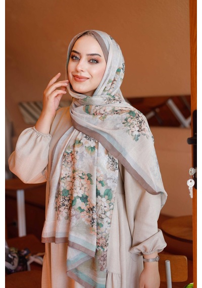 Mimiyum Ross Kraşli Şal Flowers Desen Sütlü Kahve