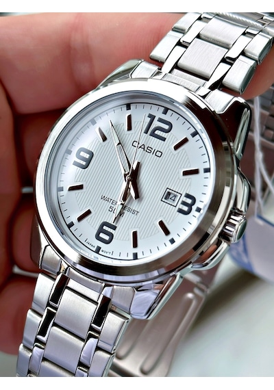 Casio Gümüş Silver Renk Çelik Kordon   Spor Metal Erkek Kol Saati + Bileklik Hediyeli Nda97
