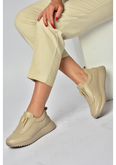 Fox Shoes Z555091903 Vizon Hakiki Deri Kalın Tabanlı Spor Ayakkabı Sneakers