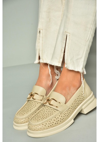 Fox Shoes U704126509 Bej Loafer Makosen Kadın Ayakkabı Bej