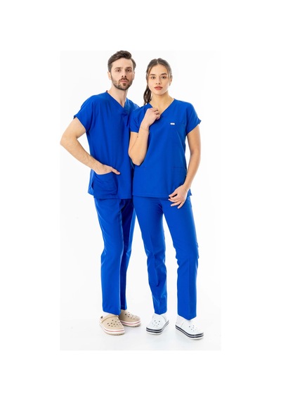 Terikoton Yarasa Kol Doktor Hemşire Forması Saks Mavisi Tyrs00012 Saks Mavisi