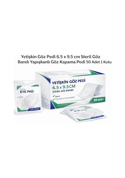 Yetişkin Göz Pedi 6.5 X 9.5 Cm Steril Göz Bandı Yapışkanlı Göz Kapama Pedi 50 Adet 1 Kutu