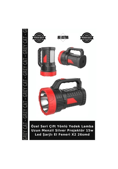 Özel Seri Çift Yönlü Yedek Lamba Uzun Menzil Silver Projektör 15w Led Şarjlı El Feneri X2 26smd