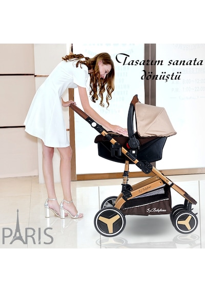 Baby Home Yeni Doğan 9 İn 1 Full Takım 945 Travel Sistem Bebek Arabası Angel Sepet Anne Yanı Beşik Gri - Siyah