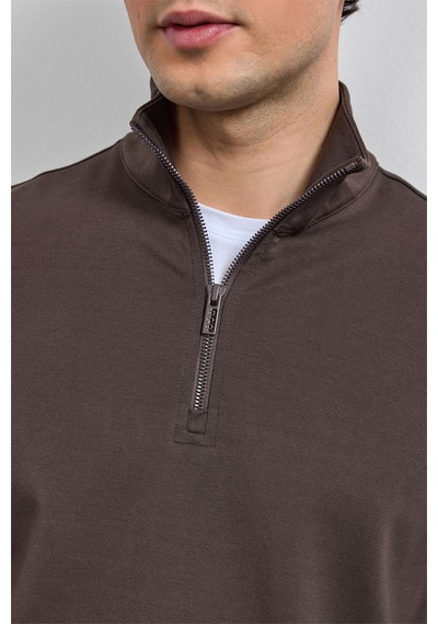 Backandbond Kahve Regular Fit Yarım Fermuarlı Sweatshirt
