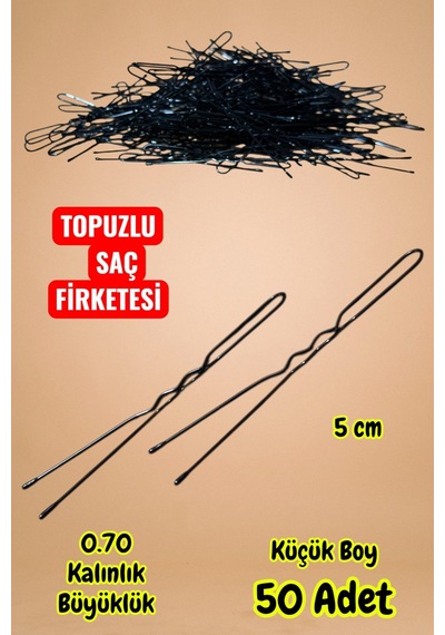 Technow Siyah 5 Cm Küçük Topuzlu Saç Firketesi Toka 0.70 Siyah 50 Adet Siyah
