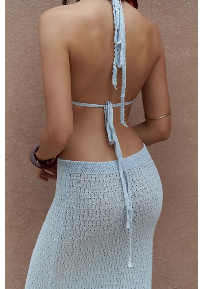 Mai Collection Mai Studios Co. Pangestu Üçgen Mavi Crop Etek Triko Takım mavi