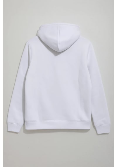 Kadın Fermuarlı Kapüşonlu Cepli İçi Polarlı Sweatshirt Beyaz
