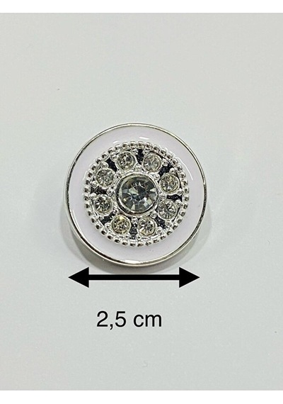 Taşlı Düğme /beyaz Mineli Gümüş Metalize / 6 Lı Set / 2,5 Cm