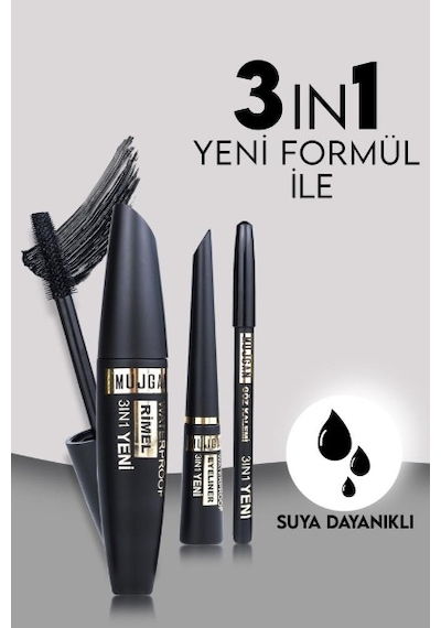 3'ü 1 Arada Göz Makyajı Seti - Eyeliner, Maskara, Kalem