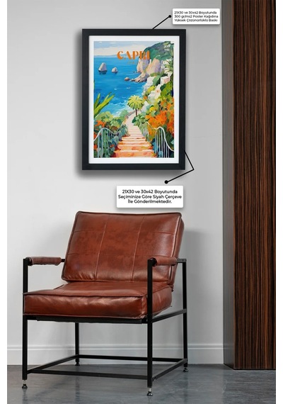 Travel Seri-e Caprı Kafe Salon Oturma Odası Siyah Çerçeveli Poster Tablo