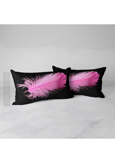 Pembe Tüy Desenli Dekoratif 2'li Yastık Kılıfı Seti 35 x 55 CM - Çok Renkli