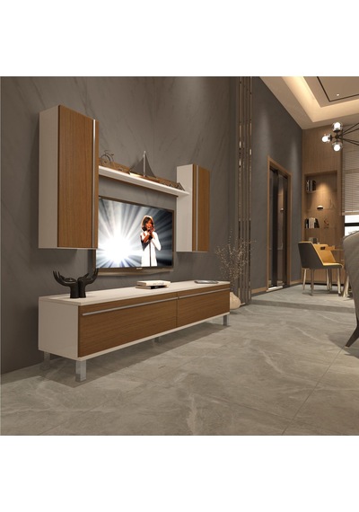 Decoraktiv Eko 7 Mdf Std Krom Ayaklı Tv Ünitesi Tv Sehpası Beyaz - Ceviz