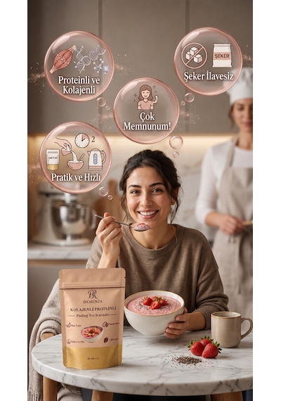 Kolajenli Proteinli Meyveli Puding Tozu Muzlu Çilekli Hurma Tozlu Şeker İlavesiz 100 G