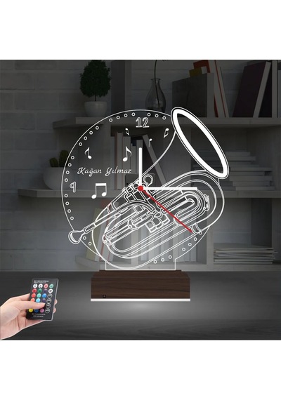 Luvivia Baritone Enstrüman Müzik Nota Kişiye Özel Saatli 3d Lamba - Masa Gece Lambası Şeffaf