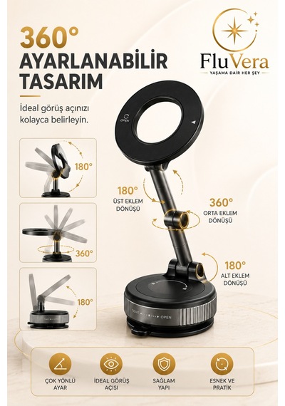 Manyetik Telefon Tutucu 360 Döner Başlık 180 Ayarlanabilir Katlanabilir Masaüstü Telefon Standı Siyah