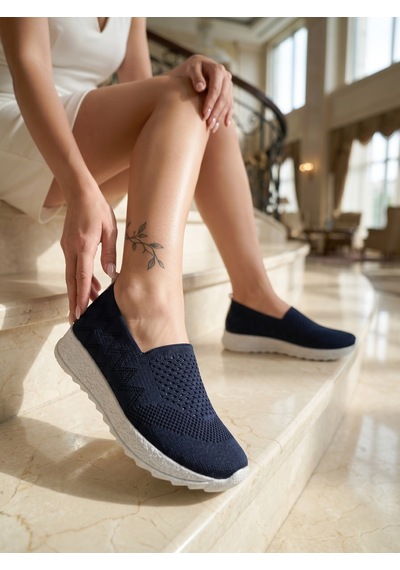 Nesilshoes Nesil Shoes Aky 055 Lacivert Triko Yazlık Kadın Ayakkabı
